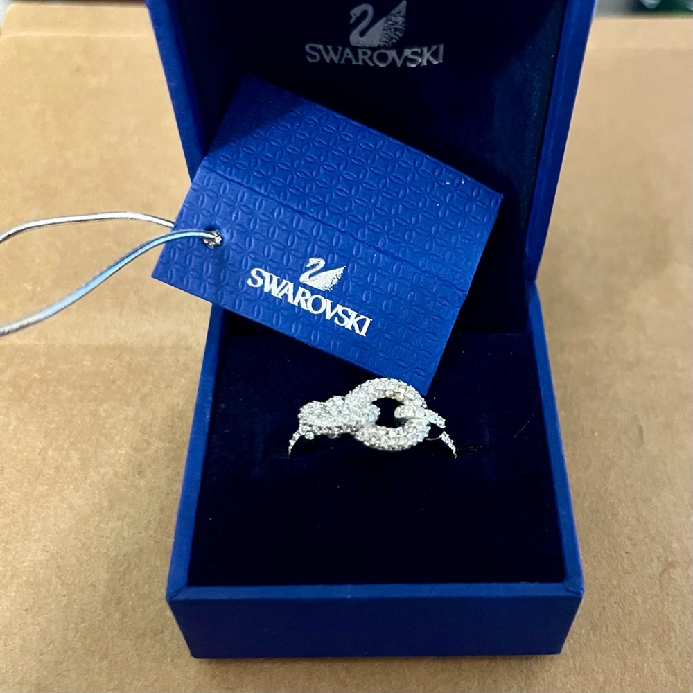 Swarovski clear crystal ring in silver tone size 8.5 new with box and tag
